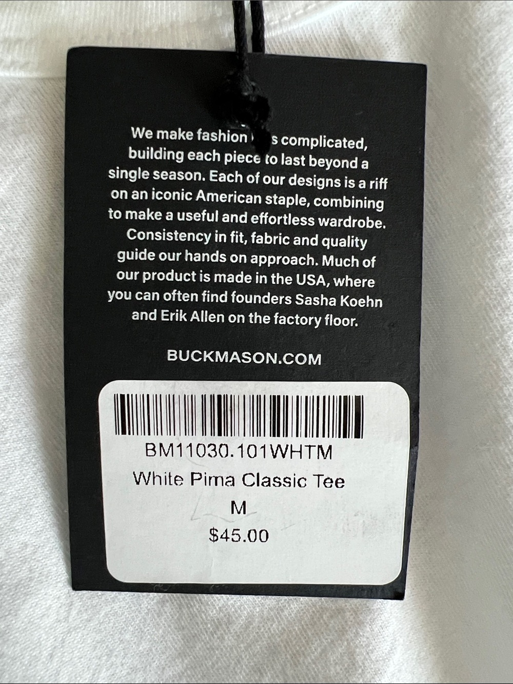 New Buck Mason White Pima Classic Tee Size M - Picture 3 of 8